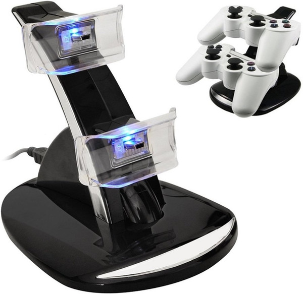 For PS3 Controller LED Light Dual USB Charging Dock Stand Charger For Sony PlayStation 3 Controller With USB Cable+Retail Box