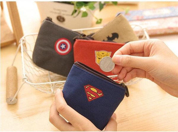 Hot Sale! 20pcs SUPERHERO Zip Coin Purse boys girls childrens 4 designs Batman party bags NEW Can Choose Wholeale