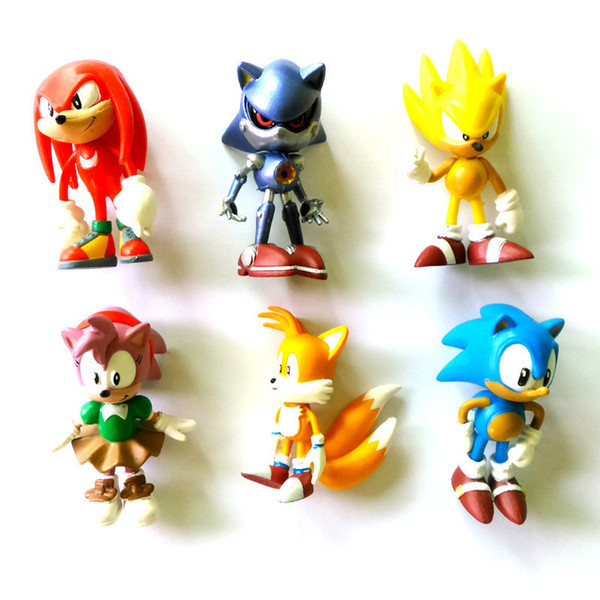 Retail 6Pcs/set Anime Cartoon Sonic The Hedgehog Figure Action Set Doll Toys Free Shipping