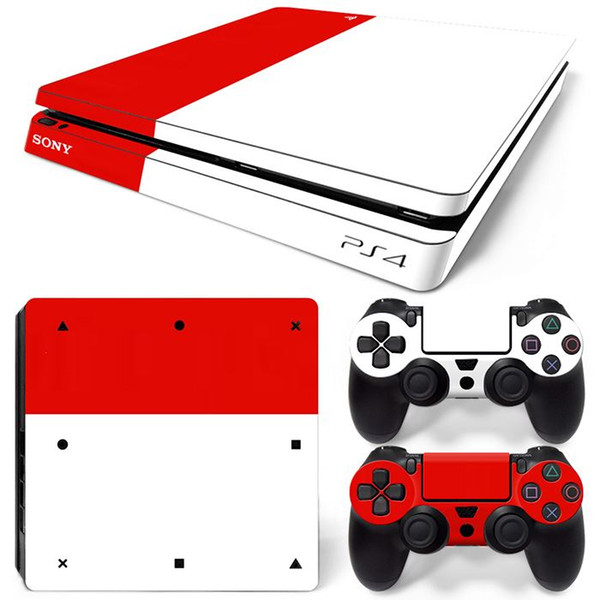 Fanstore Skins Sticker Vinyl Wrap Cover Red White Custom for Playstation PS4 Slim Console and 2 Remote Controll