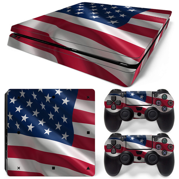 Fanstore The Flag of American Skins Sticker Protective Full Cover Decal for Playstation PS4 Slim Console and 2 Remote Controller