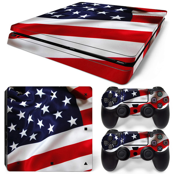 Fanstore American Flag Skins Sticker Protective Full Cover Decal for Playstation PS4 Slim Console and 2 Remote Controller New Design