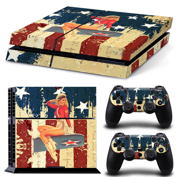 For Sony Playstation 4 Pro Game Console Bright Color Vinyl Skin Sticker Protector +2PCS Controller Skin Decal Cover For PS4 Pro