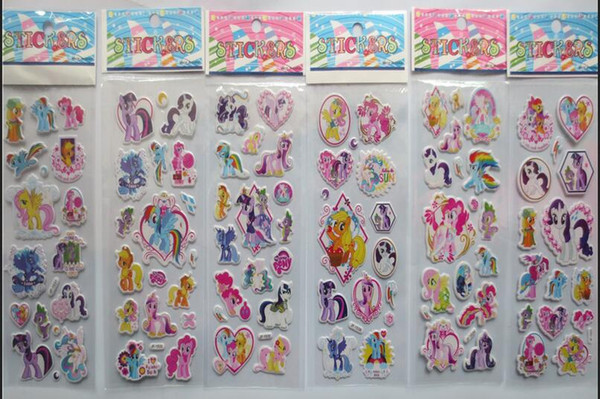 Hot Sale !100pcs/lot 3D Rainbow Pony Children Cartoon Cute PVC Affixed Stickers Love Sticker For Praise Children Toy