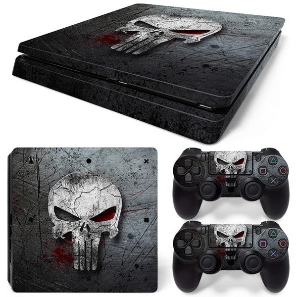 Cool Skull Front & Back PS4 Slim Vinyl Skin Sticker Console Skin + 2 PCS Controller Cover Decal Skins For PS4 Slim