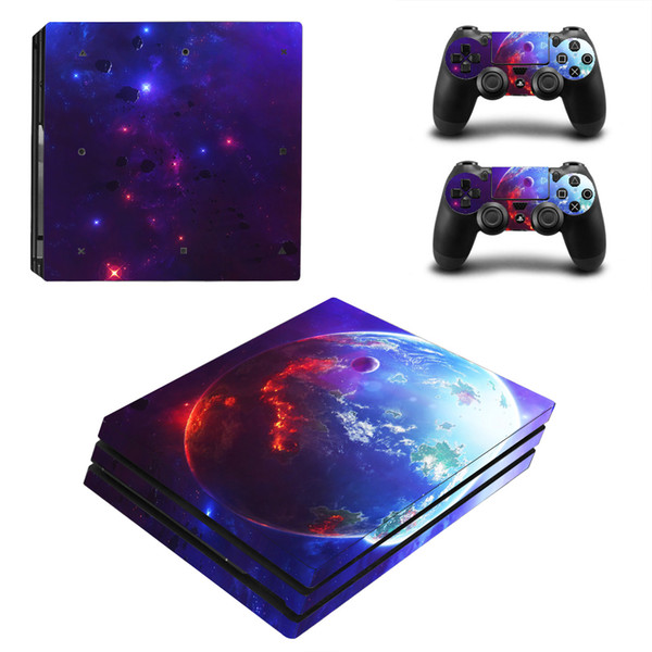 Earth Painting Galaxy Vinyl Decal Skin Sticker for Sony PS4 Pro Console and 2 Controllers Gaming Skin