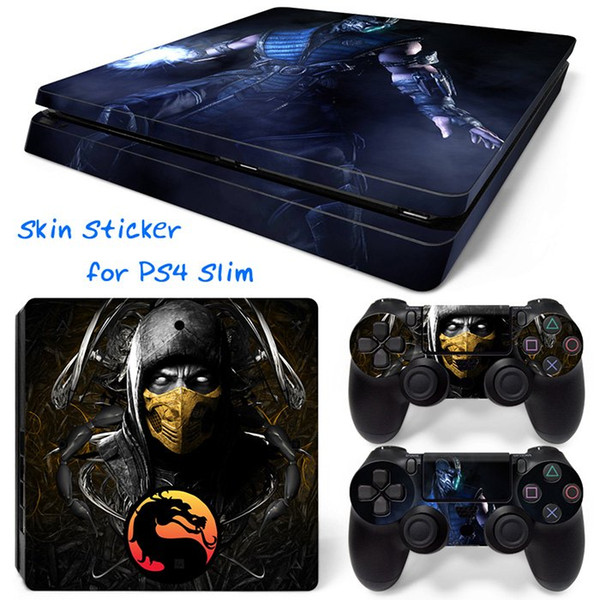 Cool Mortal Kombat X PS4 Slim Vinyl Skin Sticker for Sony Playstation 4 Slim Console + 2 PCS Controller Cover Decal Skins