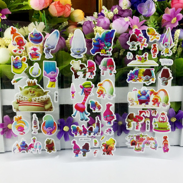 100 pcs/lot 3D Trolls Bubble Sticker Reward Kids Cute Cartoon Wall Stickers Puffy Bubble diy Toys Stickers diy scrapbook