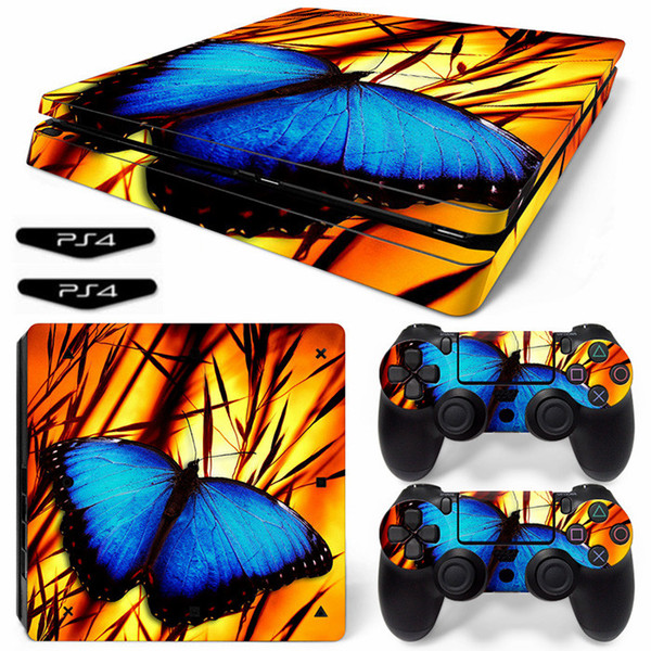 Blue Butterfly Ps4 Slim Sticker Vinyl Cover Decal PS4 Slim Skin for PS4 Slim Console and 2 Controllers