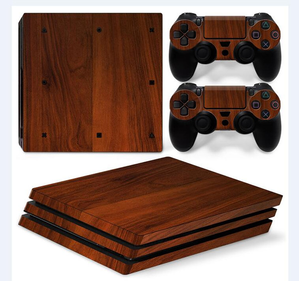 Pure Wooden Style Front&Back Vinyl Skin Sticker for Sony PS4 Pro Console + 2 PCS Controller Cover Skin Stickers