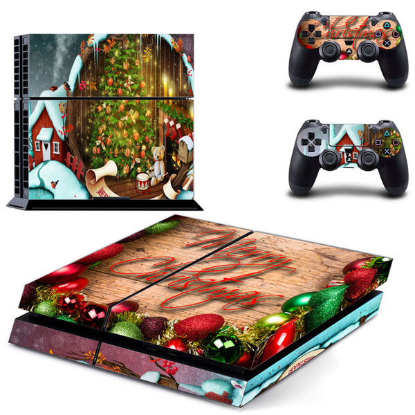 Merry Christmas Style Vinyl Skin Sticker for Sony PS4 PlayStation4 Console and 2 Controllers Gaming Skin