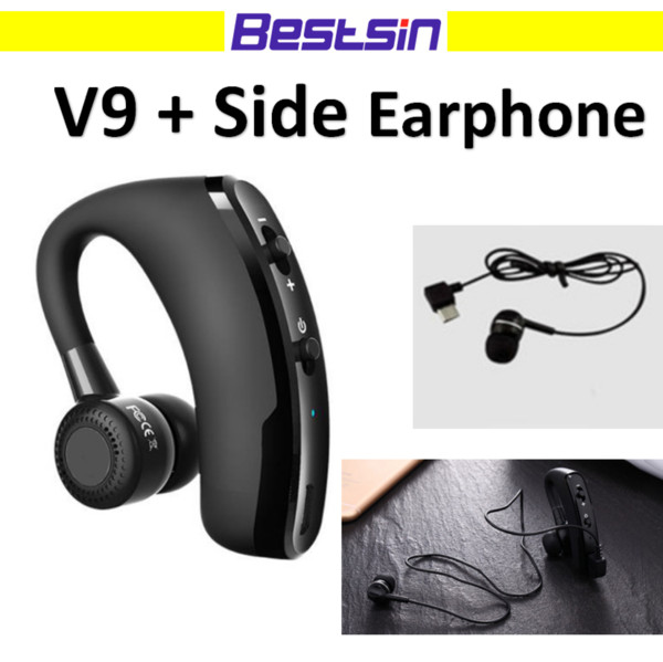 Bestsin V9 Bluetooth Headset CSR Chips with Side Earphone For Phone call Handfree Single Earhook Bluetooth Headset for Iphone x Samsung S9