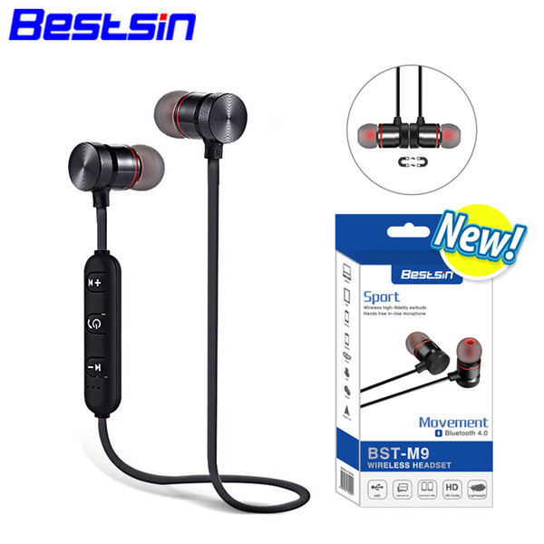 Bestsin M9 Sports Bluetooth Wireless Earphone Metal Magnetic Stereo Headset Magnet Earpiece Earbuds Handsfree With Mic for Iphong X