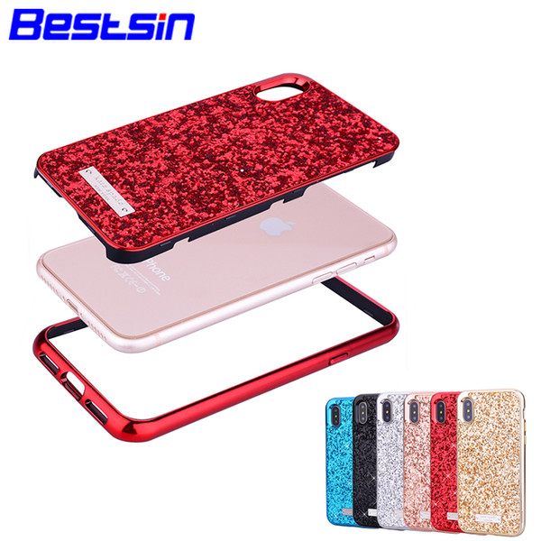 Bestsin Diamond Back Cover with Electroplating Bound Phone Case For Iphone 6 to X DHL Free Shipping With the LOGO