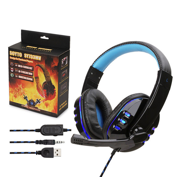 SY733 Gaming Headphones Studio Headband Stereo Noise Cancelling Headsets Microphone Earphones With Light For Computer PC Gamer with package