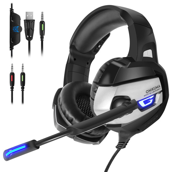 Gaming Headset 3.5mm Stereo USB LED Headphones with Omnidirectional Microphone Volume Control for Computer Laptop Mac PlayStation 4 XBOX One