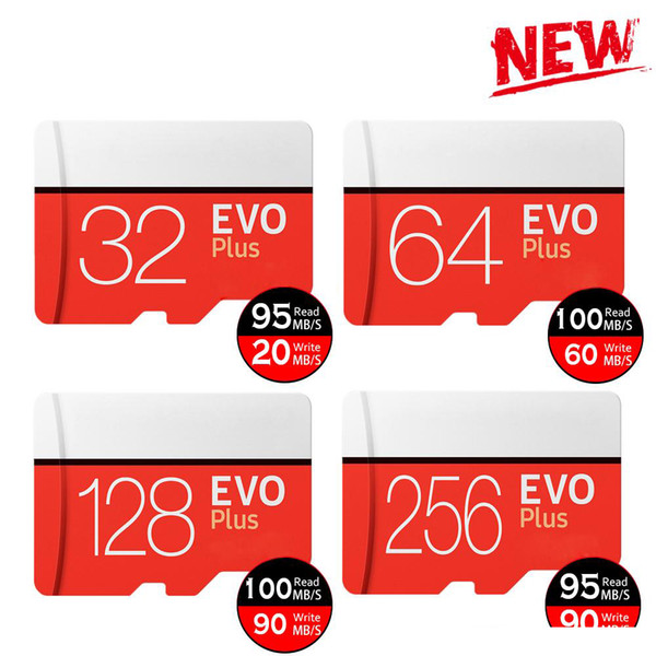 Black EVO Plus+ C10 64gb 128gb 256gb Memory Card TF Memory Card with Free Retail Blister Package for camera pcs phone