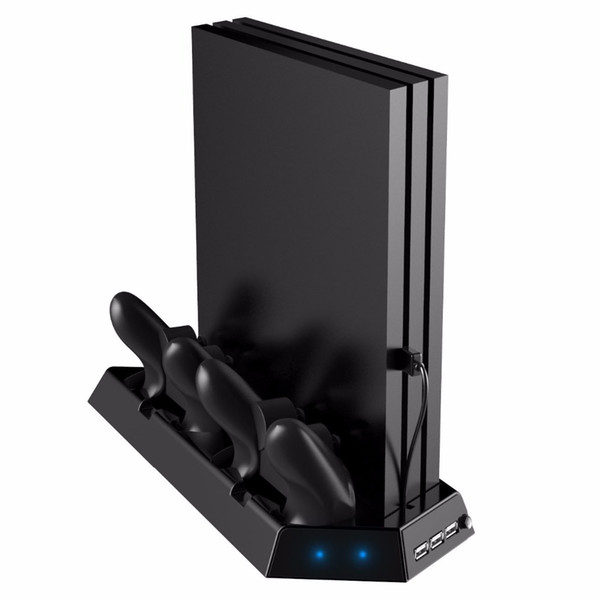 PS4 Pro Vertical Stand with 2 Cooling Fans Dual Controller Charging Station and 3 Extra HUB Ports For PS4 Pro Console