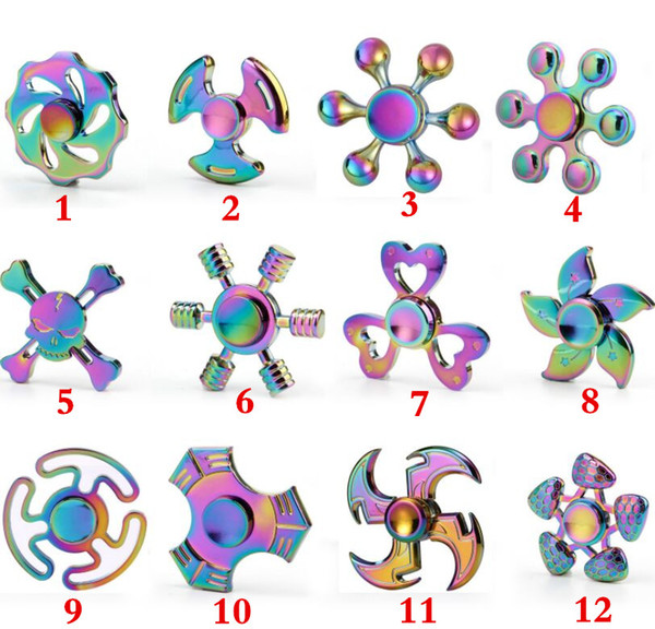 100PCS New 9 Style Fidget Spinner Metal Hand Spinner Rainbow Colorful Cool Stress Wheel Cube Toys Figit Spiner Adults children Gifts