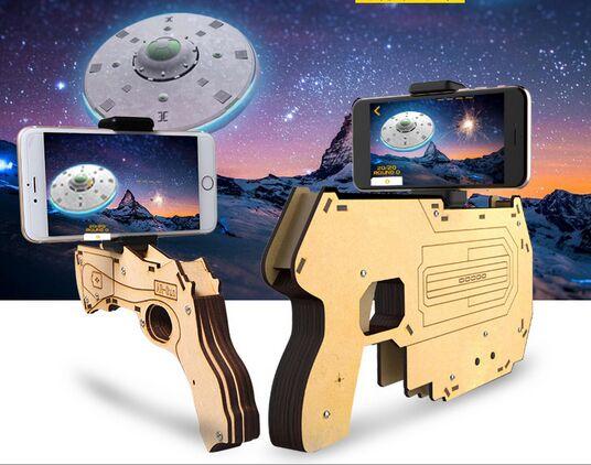 VR AR Game Gun Cell Phone Stand Holder Portable Wood AR Toy Game Gun with 3D AR Games for iPhone Android Smart Phone