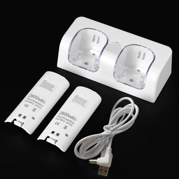 2 x 2800mAh Rechargeable Battery Pack with Dual Charger Dock Stand Station for Wii Remote Control Black & White Wholesale