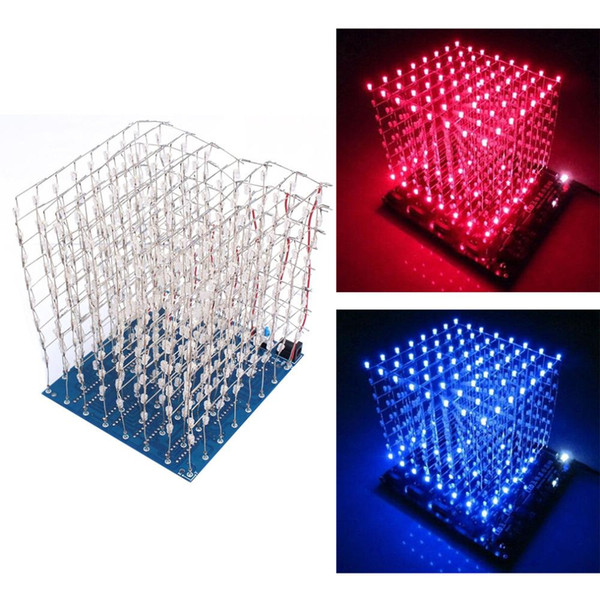 Freeshipping 3D LED Light Squared DIY Kit 8x8x8 3mm LED Cube White LED Blue/Red Ray Light PCB Board Table Lamps