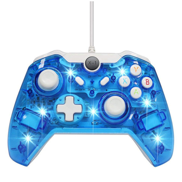 Wired usb gamepad for Microsoft Xbox ONE Console & PC Windows Transparent shell + Key improvement + Three mode Dazzling LED Free DHL