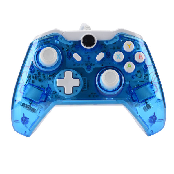 Wired usb gamepad for Microsoft Xbox ONE Console & PC Windows Transparent shell + Key improvement + Three mode Dazzling LED