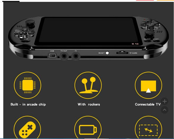 X12 5.1 inch Handheld Game Video Player Game Consoles 8G with Double Rocker Builtd-in 2500 Gam-es Support TF Card