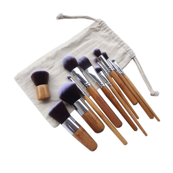 11PCS Professional Bamboo Makeup Brushes Set Cosmetics Foundation Make Up Brush Tools Kit for Powder Blusher Eye Shadow Eyeliner