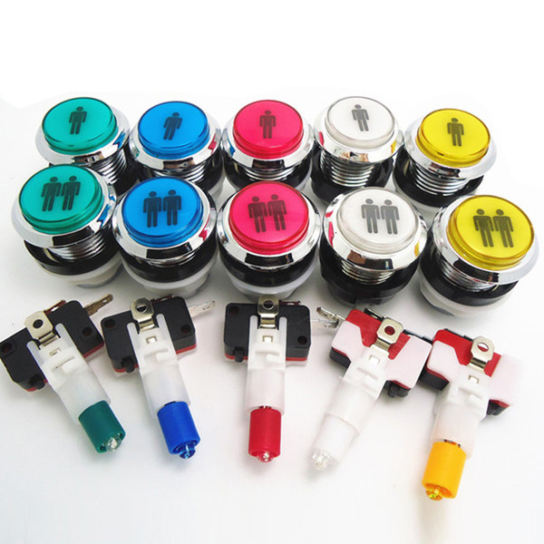 10pcs of Chrome plated LED 12V Illuminated 1p/2p Arcade Game start Push Button with microswitch 5 colors available