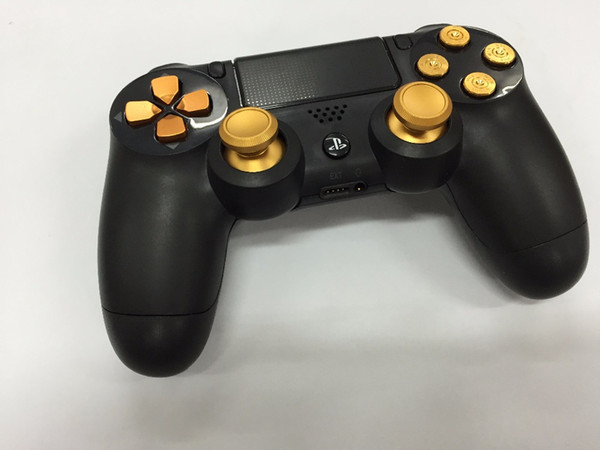 Hot sale Golden Metal Analog thumb sticks+Arrow D-pad+9mm Bullet Buttons Mod Kit For PS4 Dualshock 4 Controller Gamepad free shipping