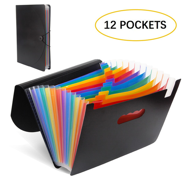 Expanding File Folder/12 Pockets A4 Accordion File Organizer/Multicolor Portable Expanding File Folder,High Capacity Plastic Business Portab