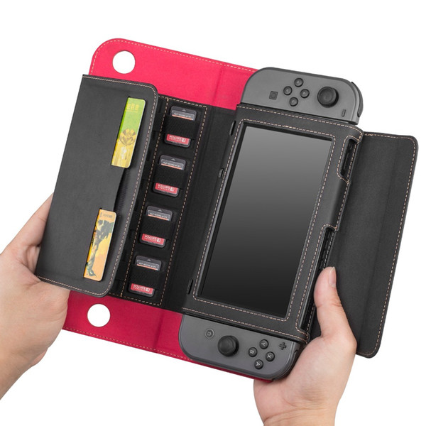 Gamepad Card Holeders Flip Leather Case Wallet Protective Cover for Nintend Switch Accessories Stand Function Joy-Con Case