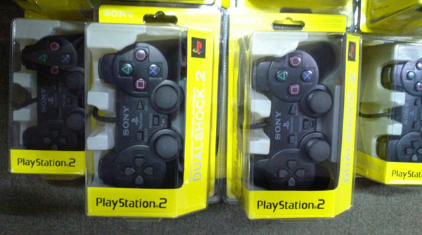 DHL Wired Double vibration Shock Controller Gamepad Compatible for Playstation 2 PS2 Console Video Games Black Retail Packaging