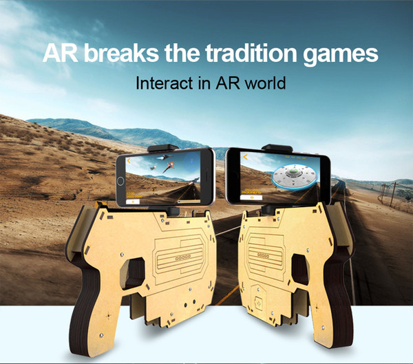 DIY Augmented Reality AR Gun with Cell Phone Stand Holder Wireless Bluetooth Wooden AR Toy Game Gun with 3D AR Games for Phone