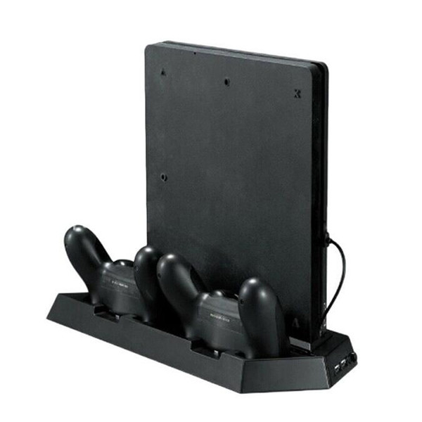 Mutilfunction Cooling Fan Cooler Vertical Stand for PS4 slim Console Cooler with Dual Charging Station With Retail Packing