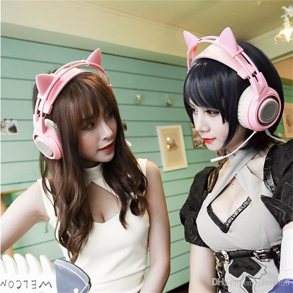 Cat ear headphone wired stereo gamer headset music foldable surround sound 7.1 kids earbud for laptop smartphone headset