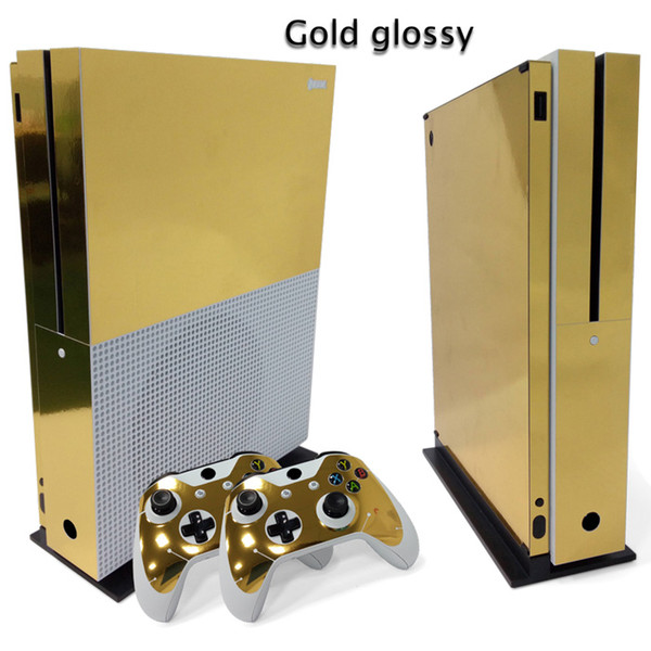 Golden glossy Full Set Skin Sticker Protective Vinyl Decals For Microsoft xbox one S Console and 2 Controllers Cover Skin Stickers