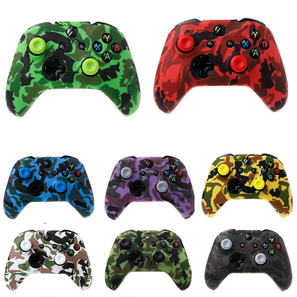 Silicone Protective Skin Case Water Transfer Printing Camouflage Cover Grips Caps for XBox One X S Controller Protector