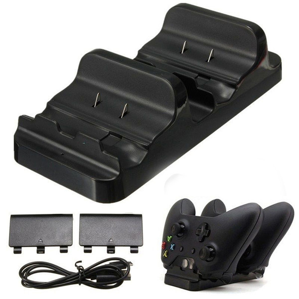 Black Game Controllers Dual USB Chargeing Dock Station Charger + 2 Rechargeable Battery Charger for Xbox One Wireless Controller Accessories