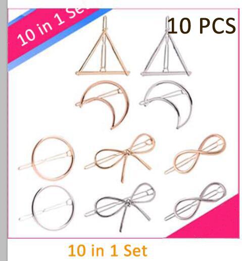 HP002 10in1 Simple Hair Clip Clamps for Women Minimalist Dainty Hair Barrettes, Hollow Geometric Metal Hairpin for Girls Thick Hair Styling