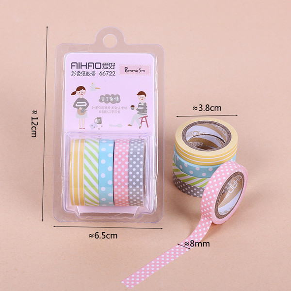 5PCS/Pack Candy Color Rainbow Striped Dots Washi Tape DIY Decorative Tape Color Paper Adhesive Tapes