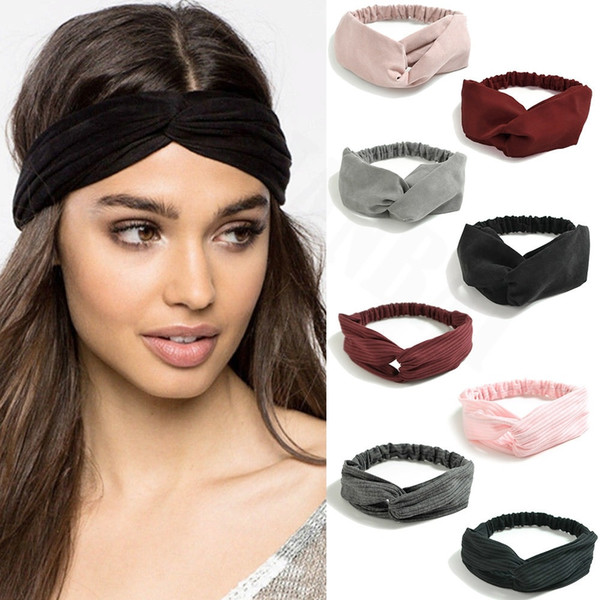 Simple Elegant Stretchy Elastic Twist Knot Sports Suede Nonslip Headband Plain Elastic Head Hair Band for Girls Woman Lady Black Grey Pink R