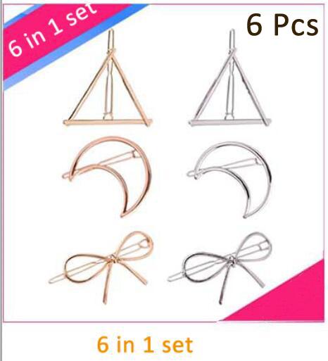 Tamax HP002 6in1 Multi-Styles Hairpins Triangle Moon Hair Pin Jewelry Round Hair Clip For Women Girls Barrettes Head Accessories