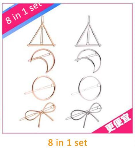 Tamax HP002 8in1 Hair Clip for Women Barrettes Hair Pins Moon Triangle Circle Butterfly Clips for Girls Thick Hair Styling (Gold and silver)