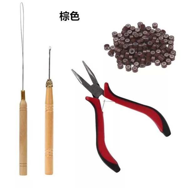 Hot selling needle tools and hook tools for hair extensions with silicone beads and pliers 4pcs/set hair accessaries with free shipping