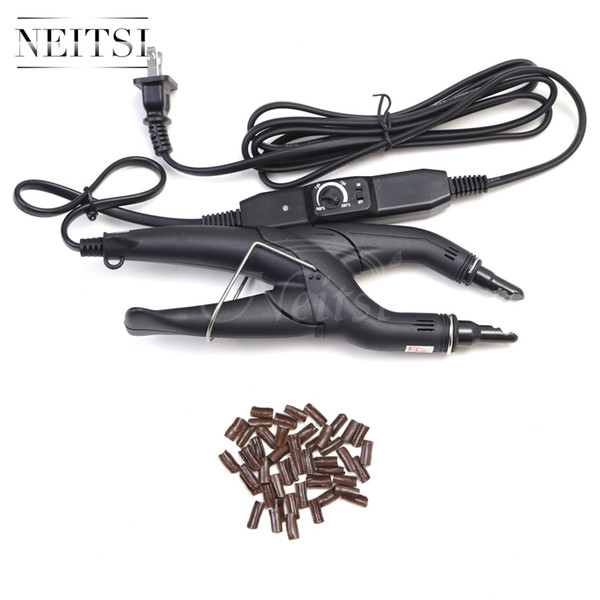 Neitsi Professional Black US Plug Hair Extensions Iron Temperature Adjustment Connector+50pcs U-Shaped Keratin Glue For Nail Hair Entensions