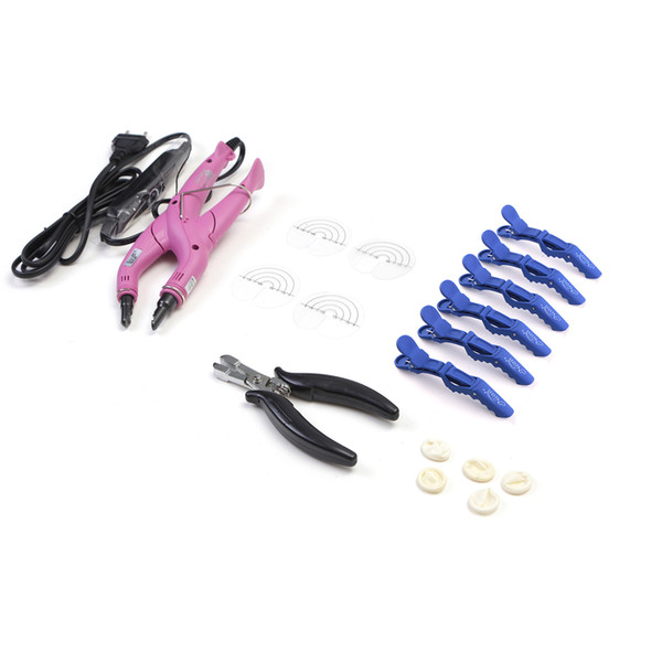 Neitsi Hair Extensions Connector Pink Black Euro plug & Hair Iron Tools(Pier, U Tips, Heat Protector Shield, Hair Clips)