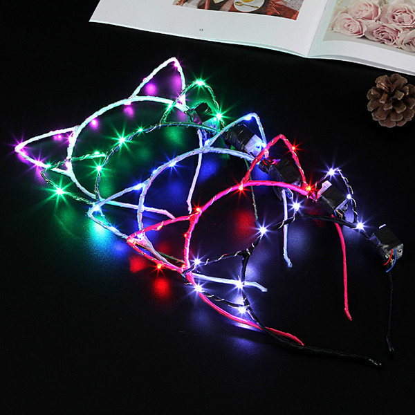 Glowing Headdress New cat ears flash Headband Girl headwear Colorful Flash Braid Luminous LED Masquerade Festival Props Light Up